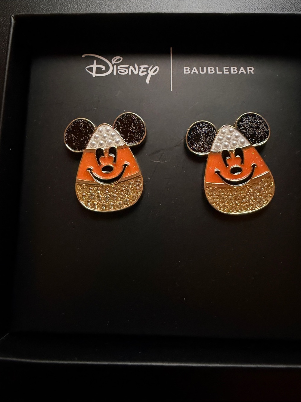 New Baublebar Disney Mickey Mouse Ears Candy Corn Crystal Halloween Earrings